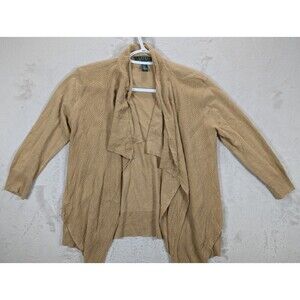 Lauren Ralph Lauren 100% Linen Cardigan Womens Size XS Brown Open Front Knit Lrl